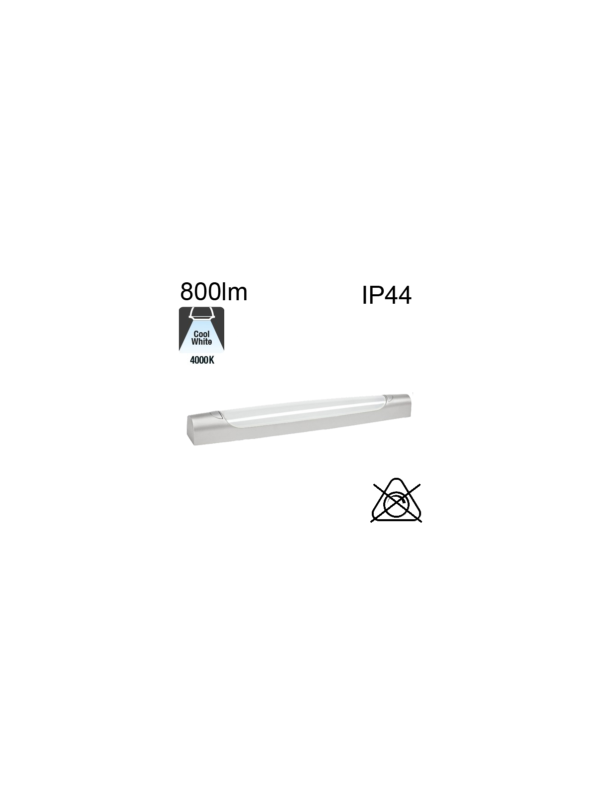 Réglette SANS prise et SANS inter Led Asymétrique SdB IP44 8W 800lm 4000K