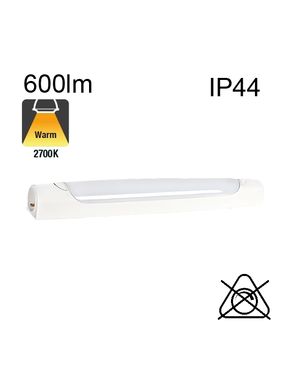 Réglette SANS inter et SANS prise Led Symétrique SdB IP44 6W 600lm 2700K