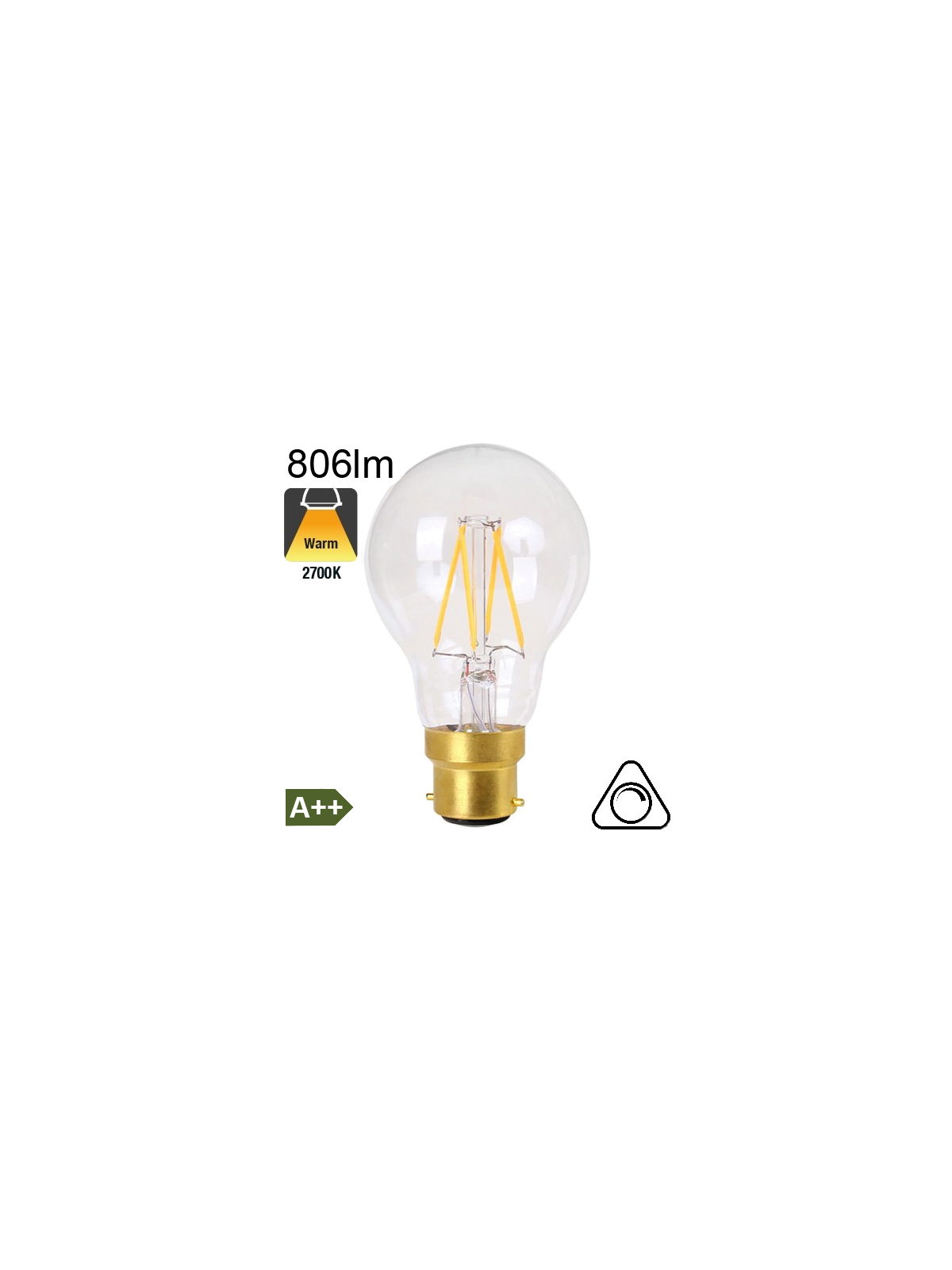 Standard LED B22 806lm 2700K Dimmable