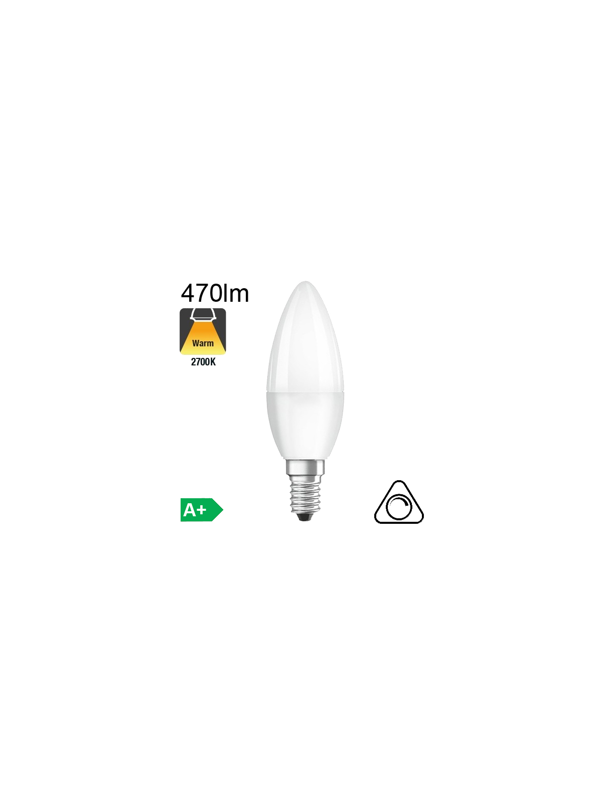 Flamme LED E14 470lm 2700K Dimmable