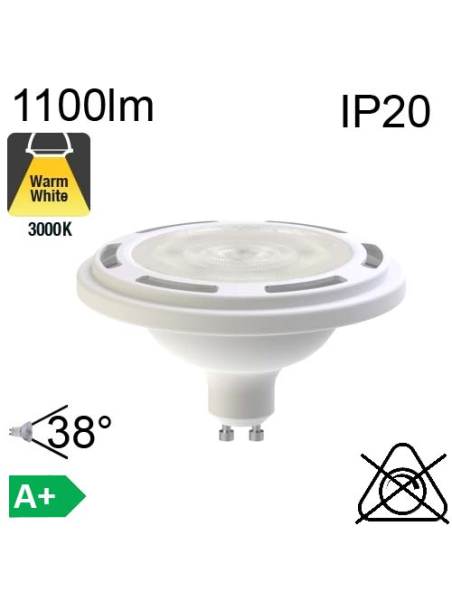 Spot LED GU10 Ø111 1100lm 38° 3000K