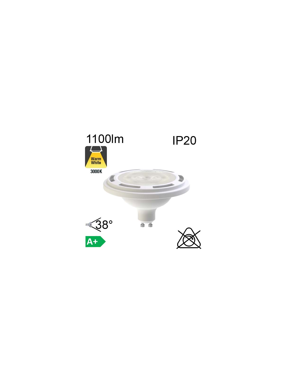 Spot LED GU10 Ø111 1100lm 38° 3000K