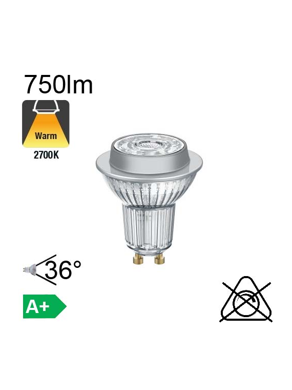 Spot LED GU10 750lm 2700K 36°