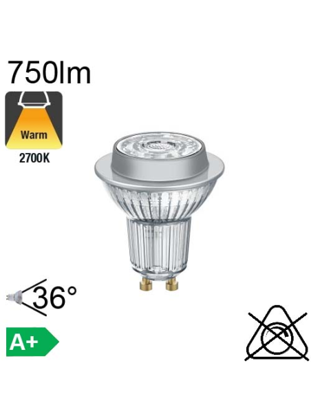 Spot LED GU10 750lm 2700K 36°