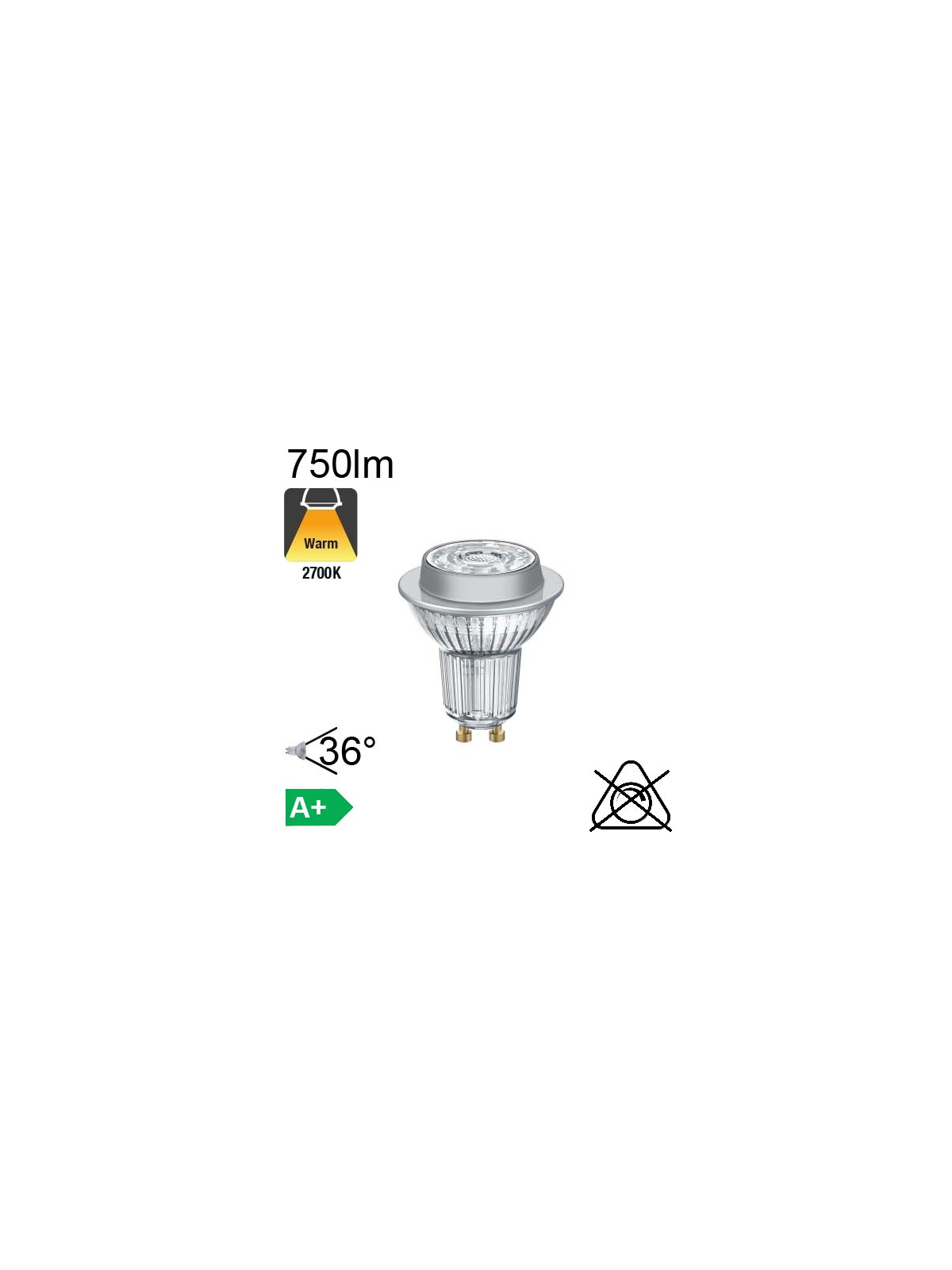 Spot LED GU10 750lm 2700K 36°