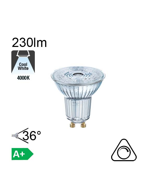 Spot LED GU10 230lm 4000K 36° Dimmable