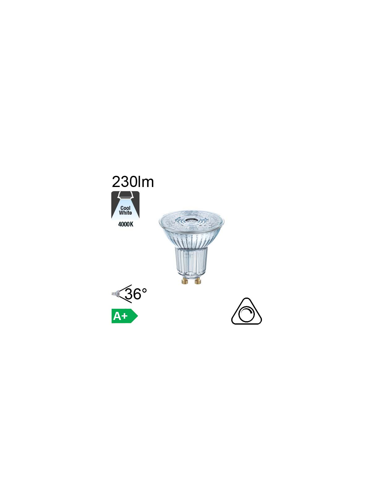 Spot LED GU10 230lm 4000K 36° Dimmable