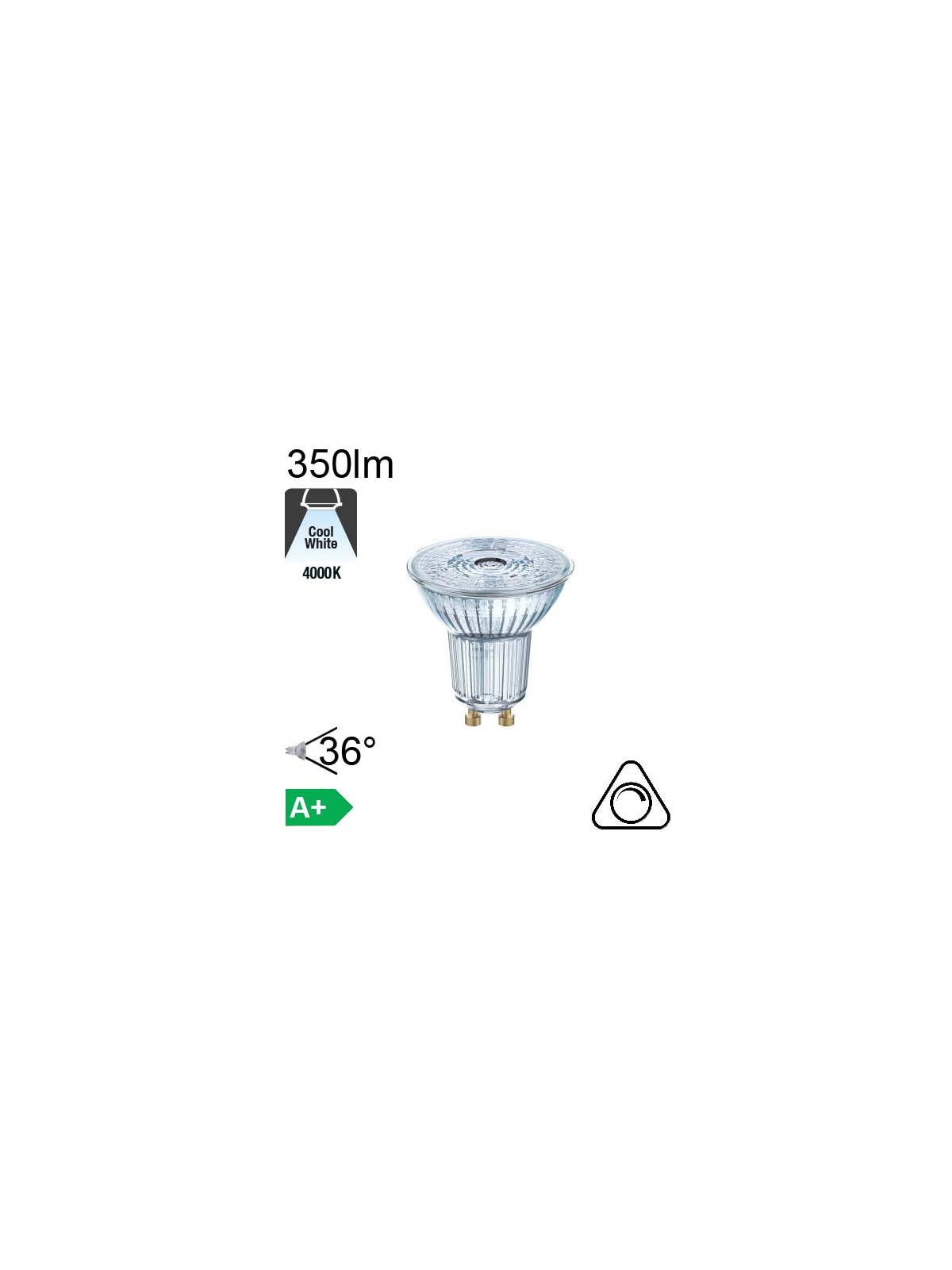 Spot LED GU10 350lm 4000K 36° Dimmable