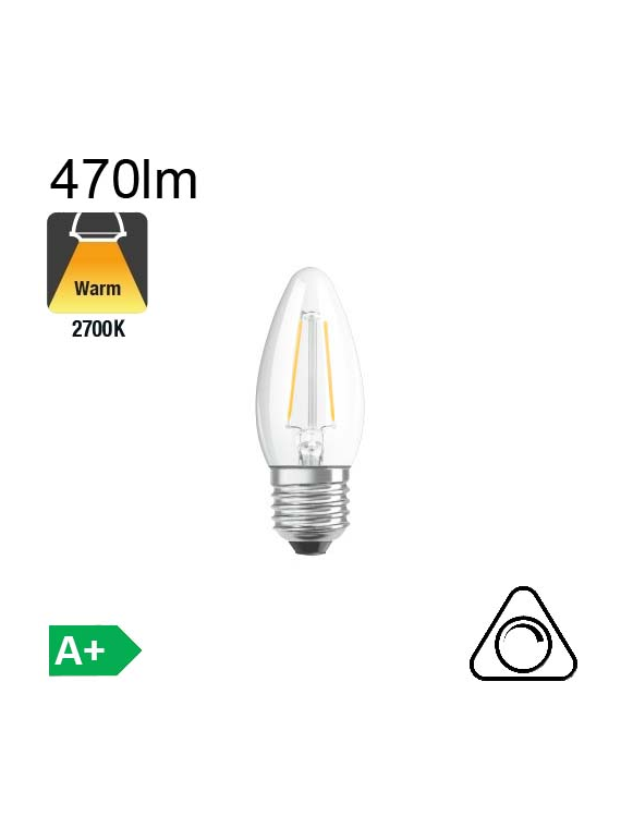 Flamme LED E27 470lm 2700K dimmable