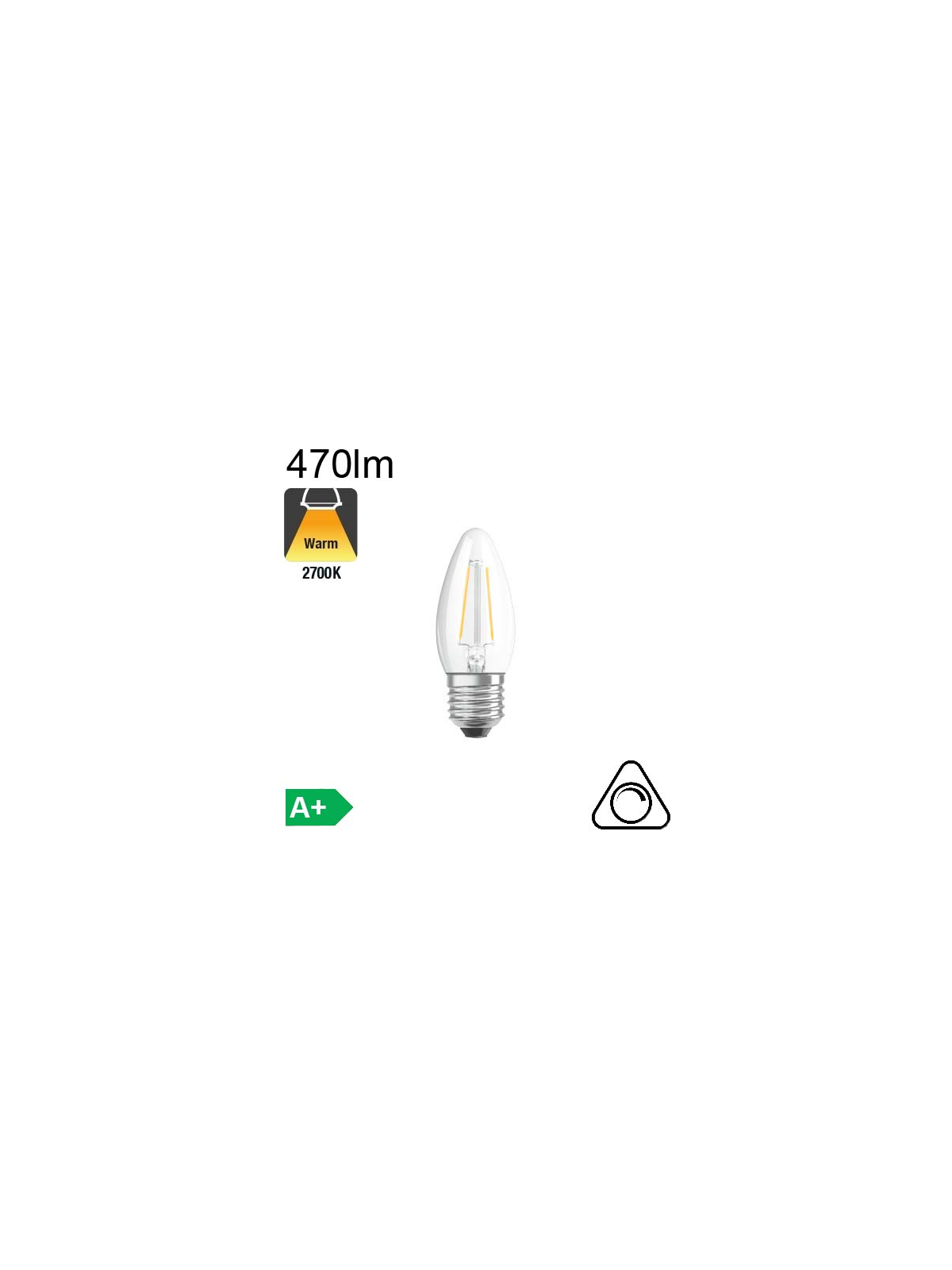 Flamme LED E27 470lm 2700K dimmable