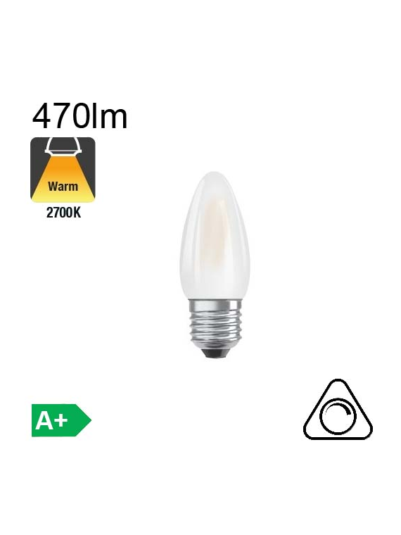 Flamme Dépolie LED E27 470lm 2700K dimmable