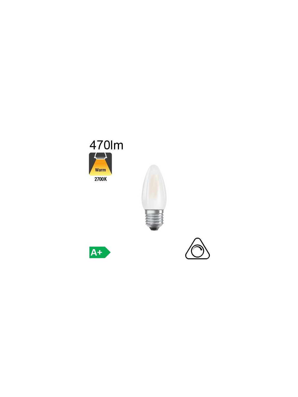 Flamme Dépolie LED E27 470lm 2700K dimmable