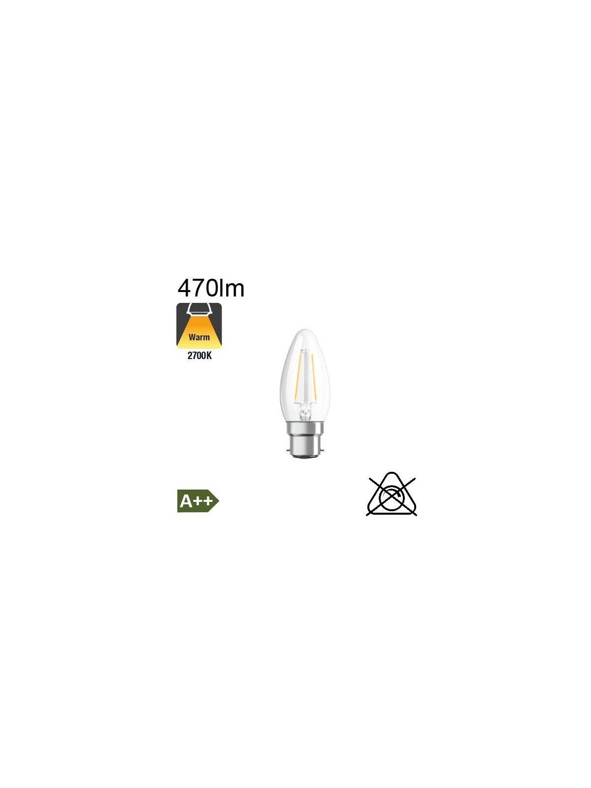 Flamme LED B22 470lm 2700K