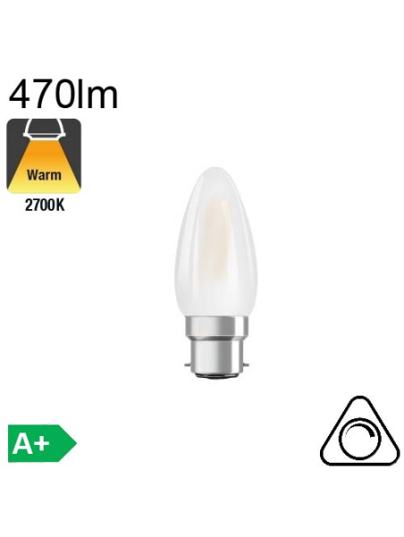 Flamme Dépolie LED B22 470lm 2700K Dimmable