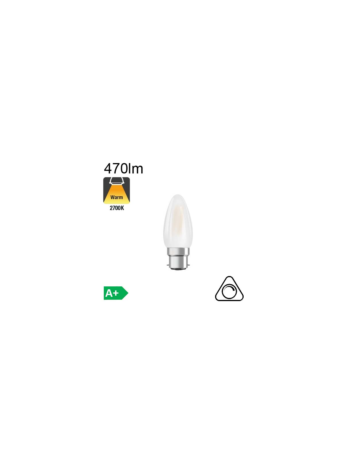 Flamme Dépolie LED B22 470lm 2700K Dimmable