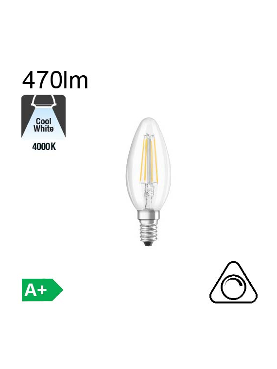 Flamme LED E14 470lm 4000K Dimmable