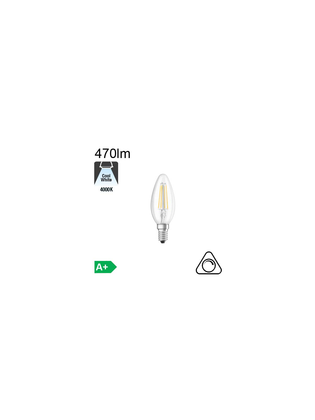 Flamme LED E14 470lm 4000K Dimmable