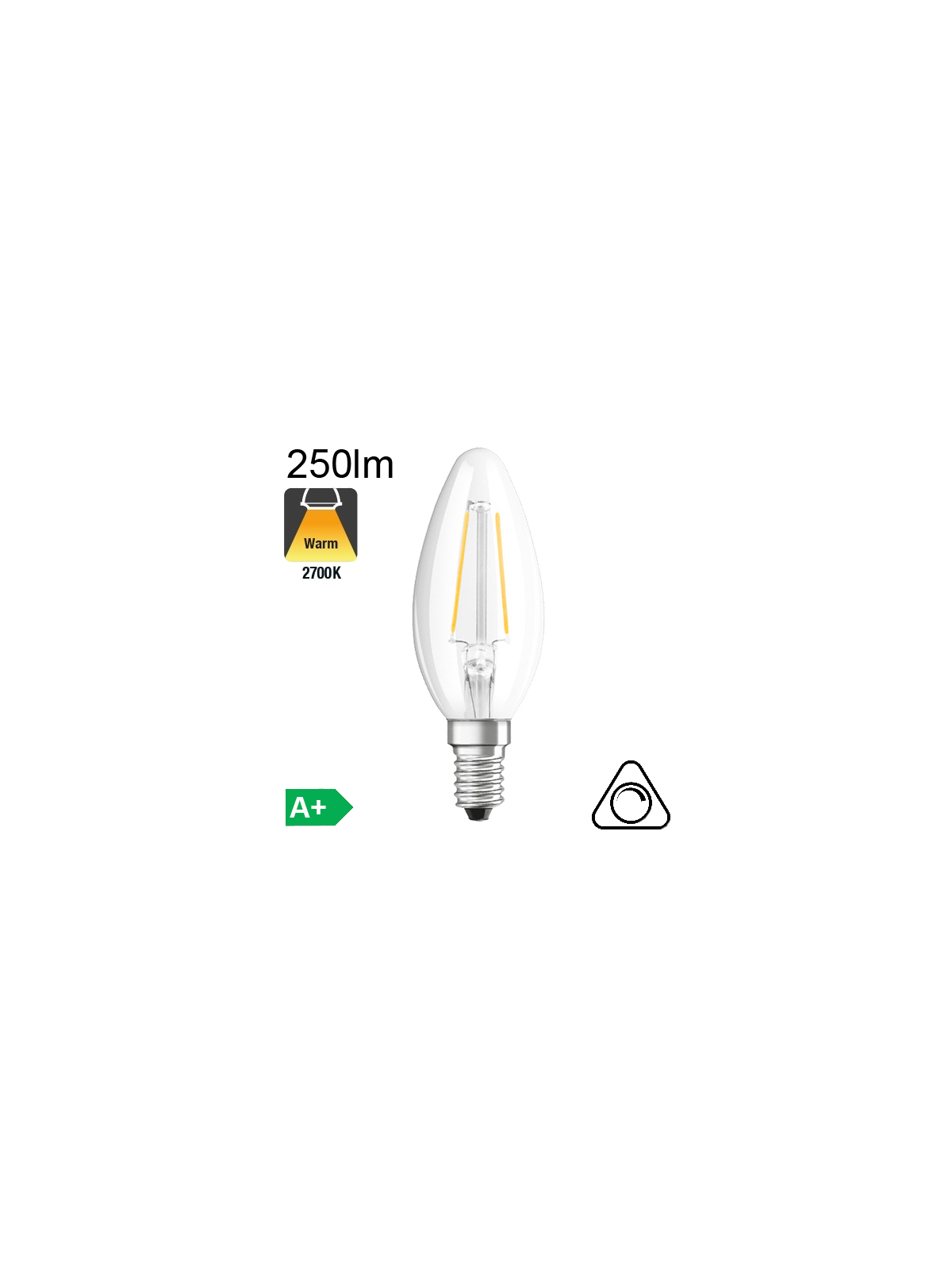 Flamme LED E14 250lm 2700K Dimmable