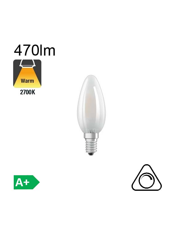 Flamme Dépolie LED E14 500lm 2700K Dimmable