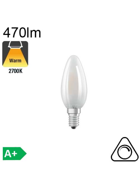 Flamme Dépolie LED E14 500lm 2700K Dimmable