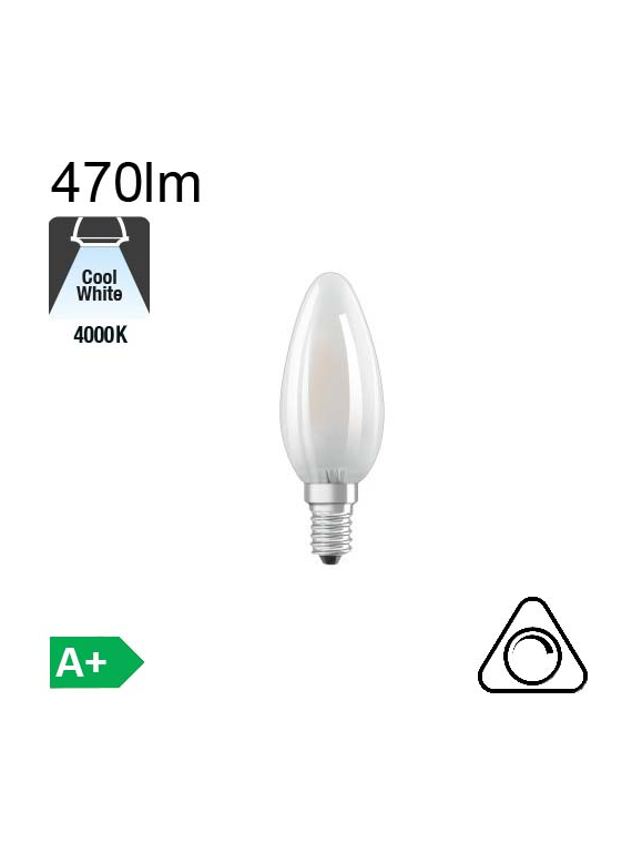 Flamme Dépolie LED E14 470lm 4000K Dimmable