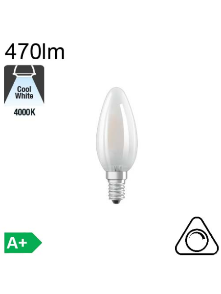 Flamme Dépolie LED E14 470lm 4000K Dimmable