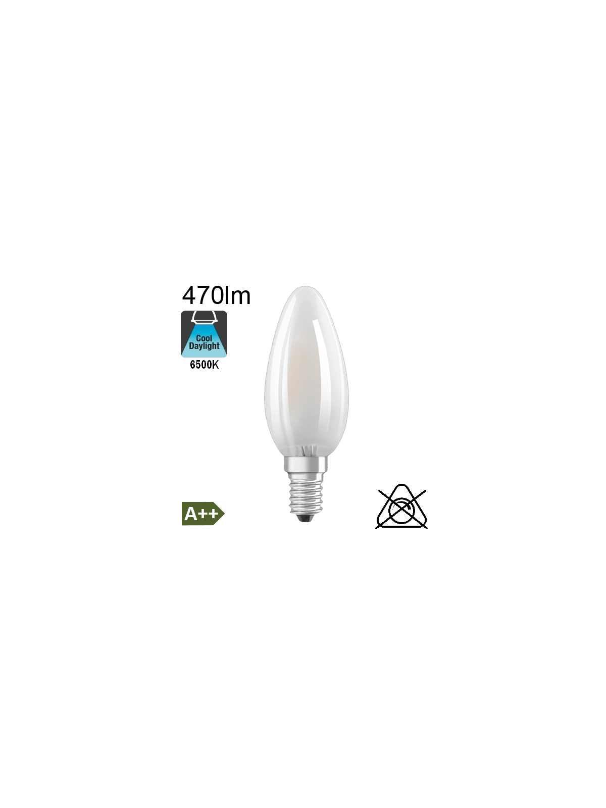 Flamme Dépolie LED E14 470lm 6500K