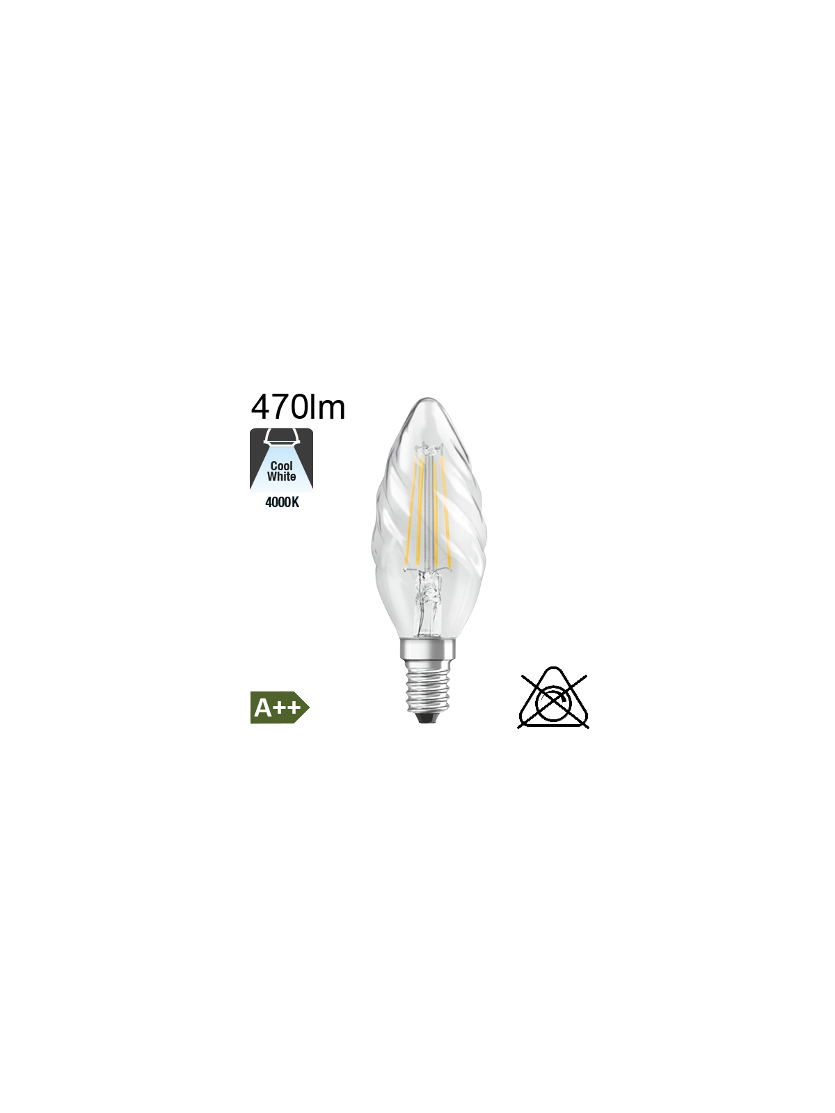 Flamme torsadée LED E14 470lm 4000K