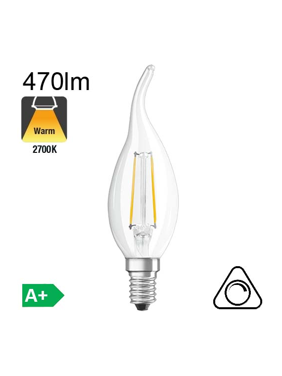 Flamme Coup de Vent LED E14 470lm 2700K Dimmable