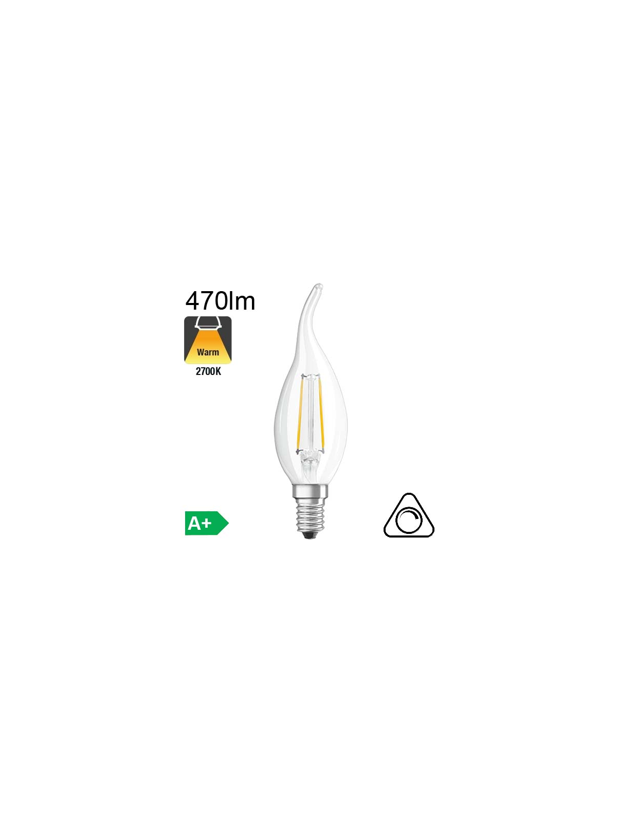 Flamme Coup de Vent LED E14 470lm 2700K Dimmable