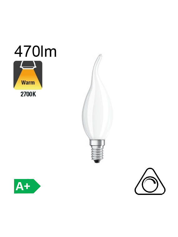 Flamme Coup de Vent Dépolie LED E14 470lm 2700K Dimmable