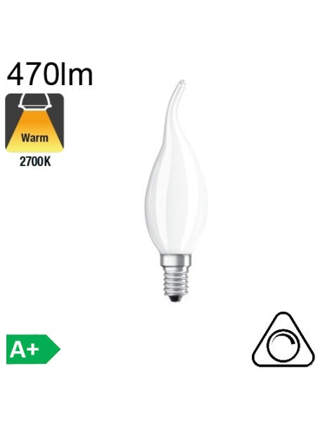 Flamme Coup de Vent Dépolie LED E14 470lm 2700K Dimmable