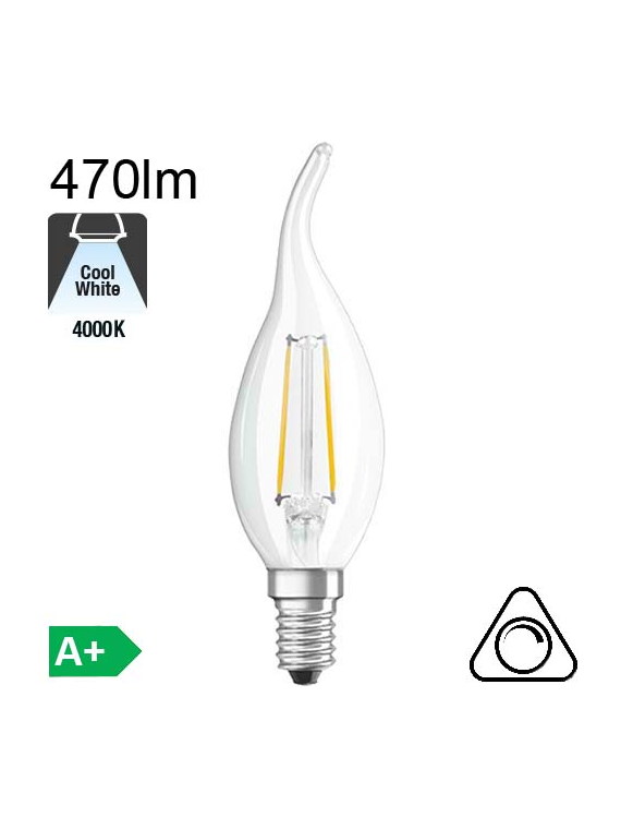 Flamme Coup de Vent LED E14 470lm 4000K Dimmable