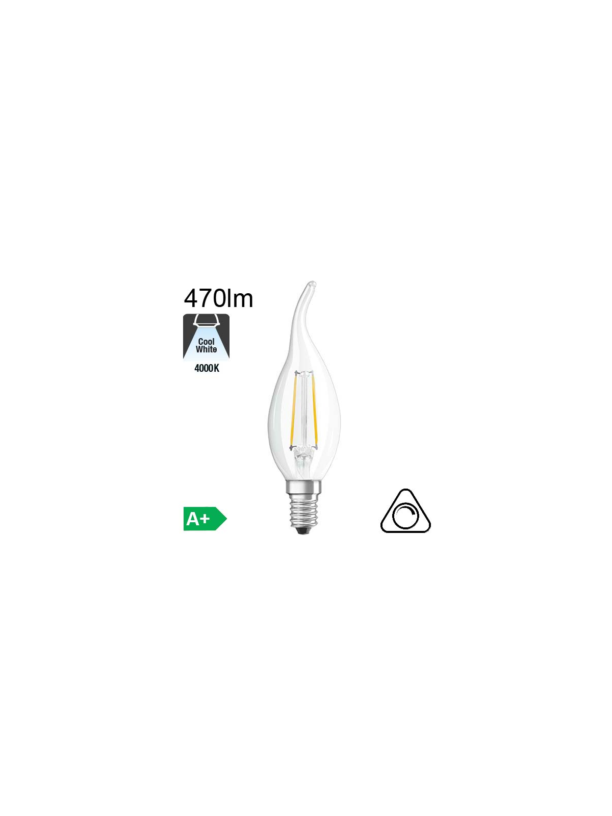 Flamme Coup de Vent LED E14 470lm 4000K Dimmable