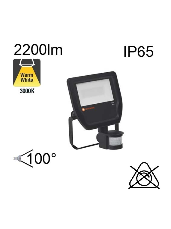 Projecteur Noir Led IP65 20w 2200lm 3000K avec détecteur