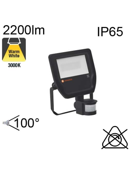 Projecteur Noir Led IP65 20w 2200lm 3000K avec détecteur