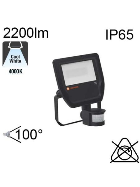 Projecteur Noir Led IP65 20w 2200lm 4000K avec détecteur