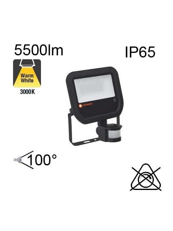 Projecteur Noir Led IP65 50w 5500lm 3000K avec détecteur