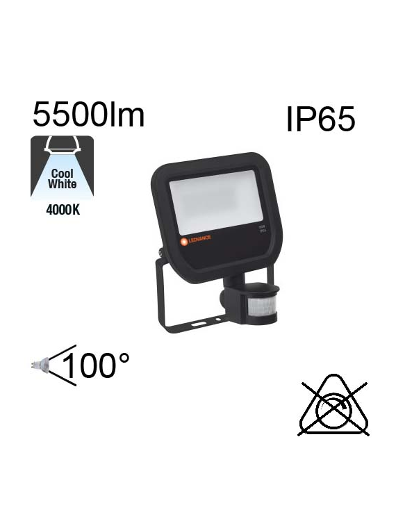 Projecteur Noir Led IP65 50w 5500lm 4000K avec détecteur