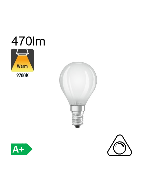 Sphérique Dépolie LED E14 470lm 2700K Dimmable