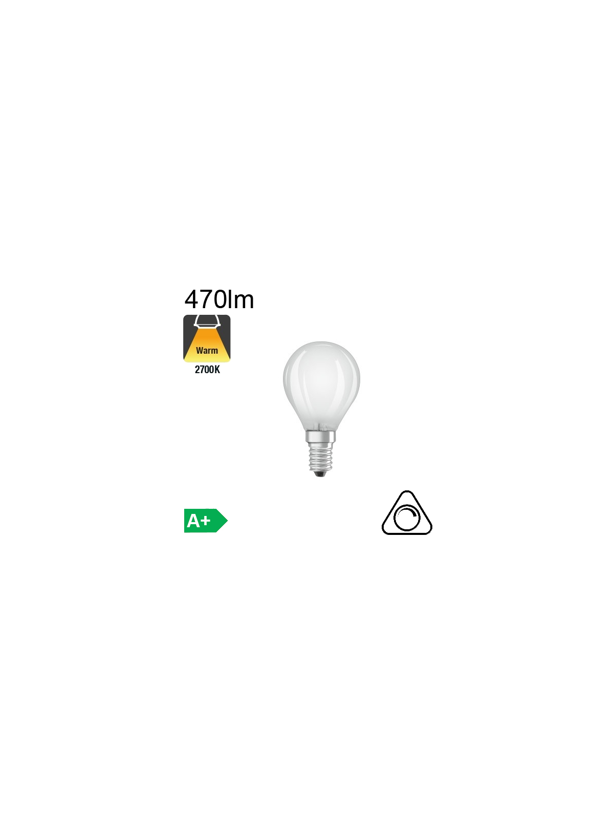 Sphérique Dépolie LED E14 470lm 2700K Dimmable