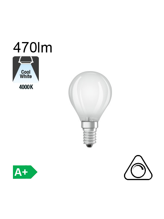 Sphérique Dépolie LED E14 470lm 4000K Dimmable