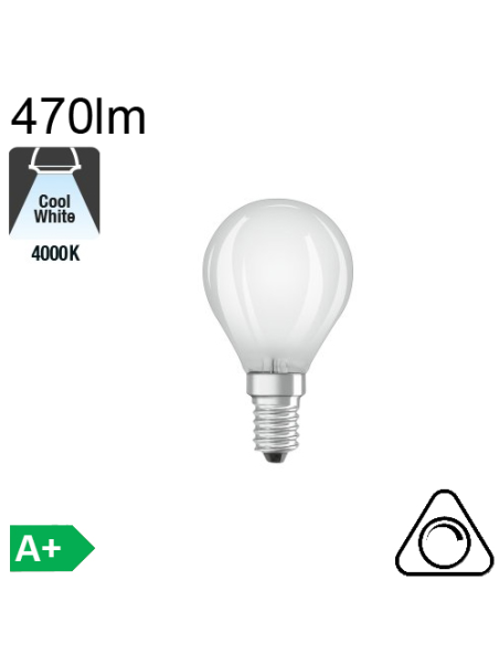 Sphérique Dépolie LED E14 470lm 4000K Dimmable