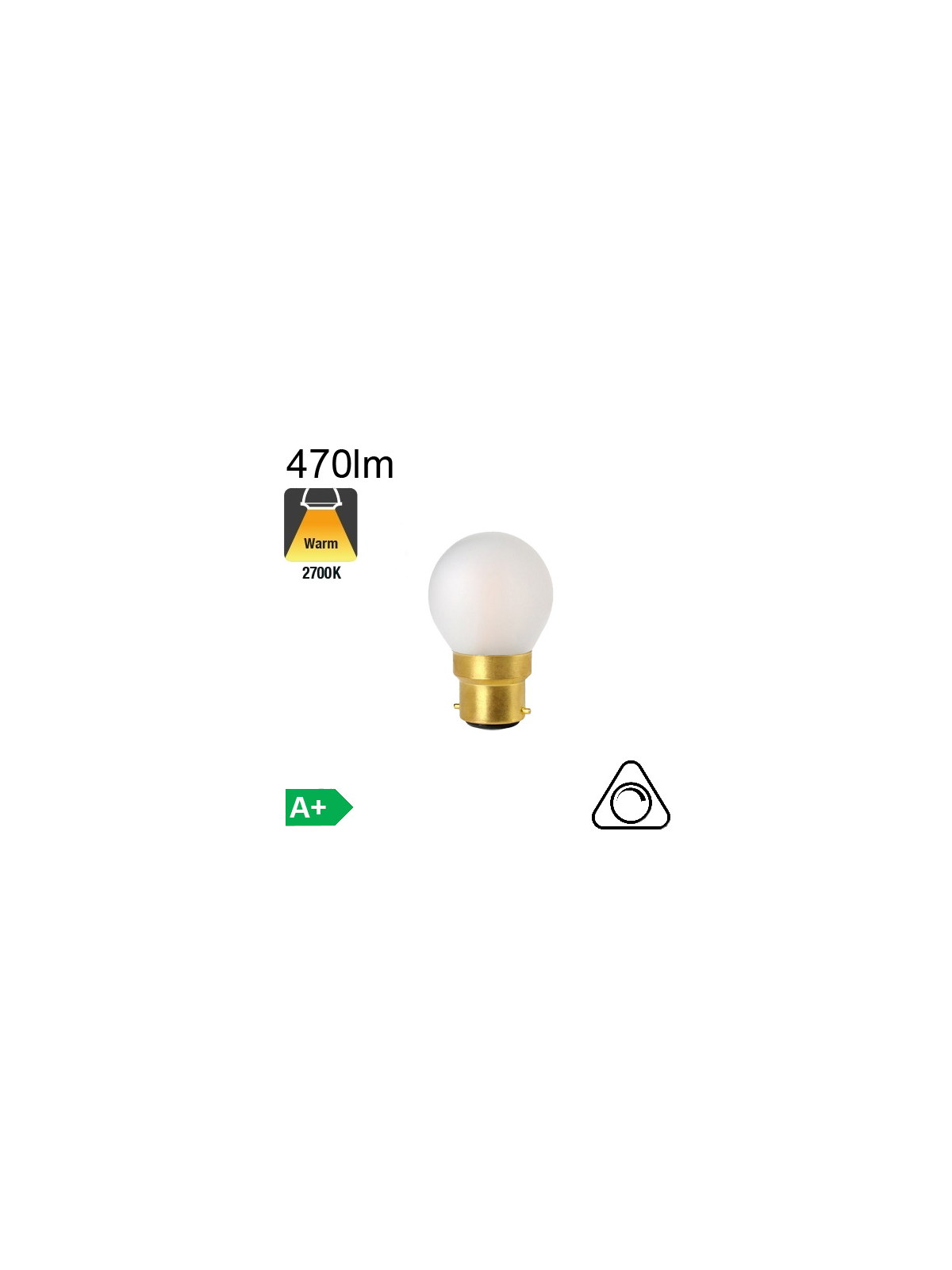 Sphérique Dépolie LED B22 470lm 2700K Dimmable