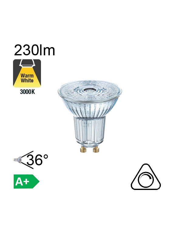 Spot LED GU10 230lm 3000K 36° Dimmable