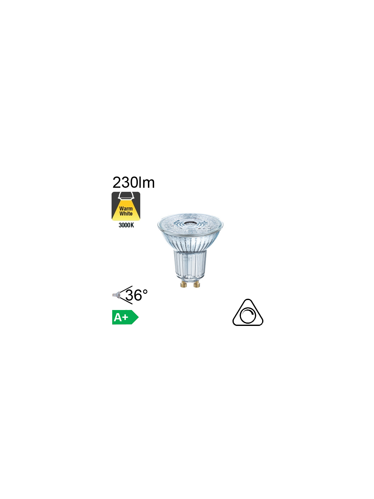 Spot LED GU10 230lm 3000K 36° Dimmable