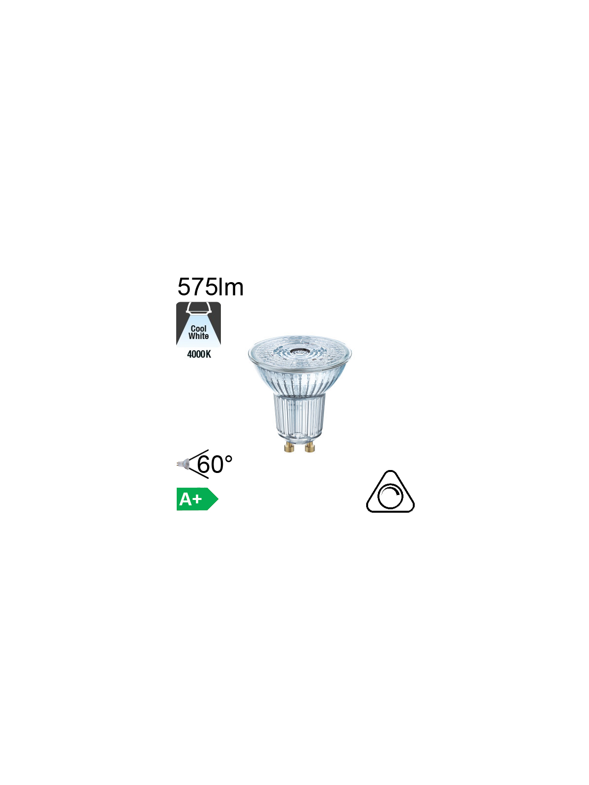 Spot LED GU10 575lm 4000K 60° Dimmable