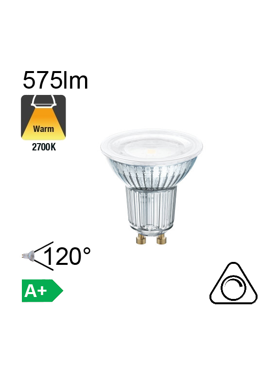 Spot LED GU10 575lm 2700K 120° Dimmable