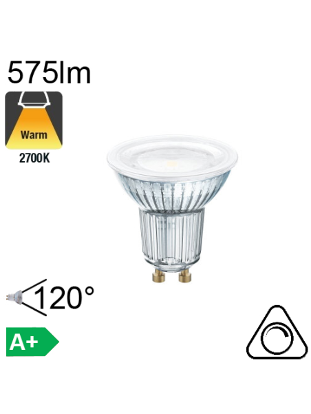 Spot LED GU10 575lm 2700K 120° Dimmable