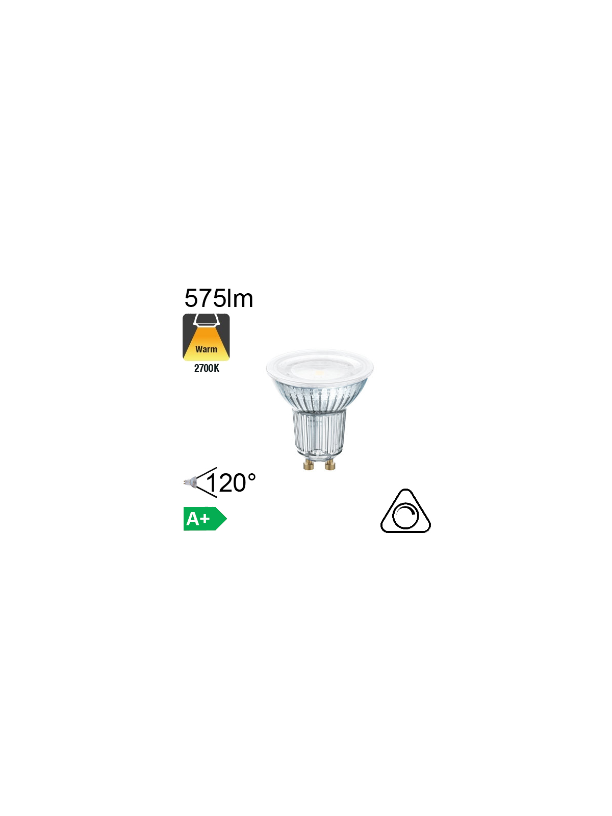 Spot LED GU10 575lm 2700K 120° Dimmable